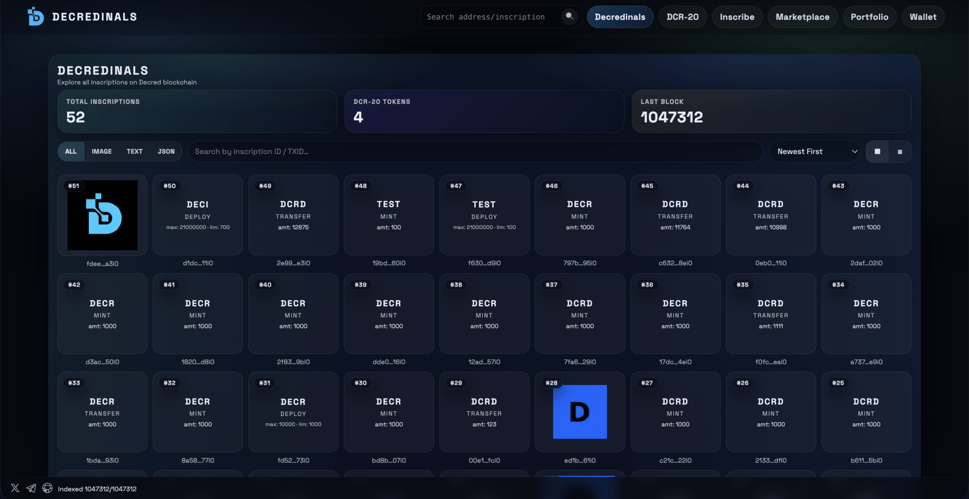 Decredinals app preview